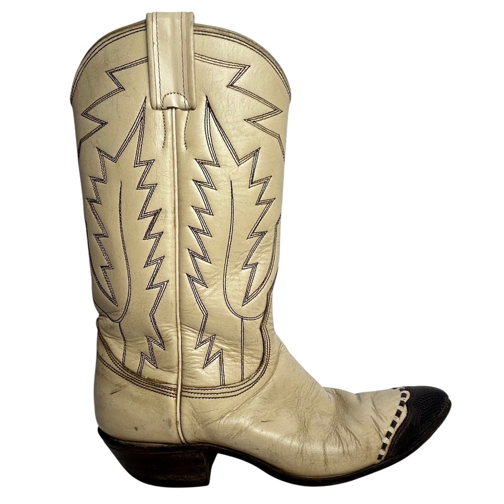 Vintage Nocona Cowgirl Boots Western Leather Pointed Toe‎ Off White Size 6B